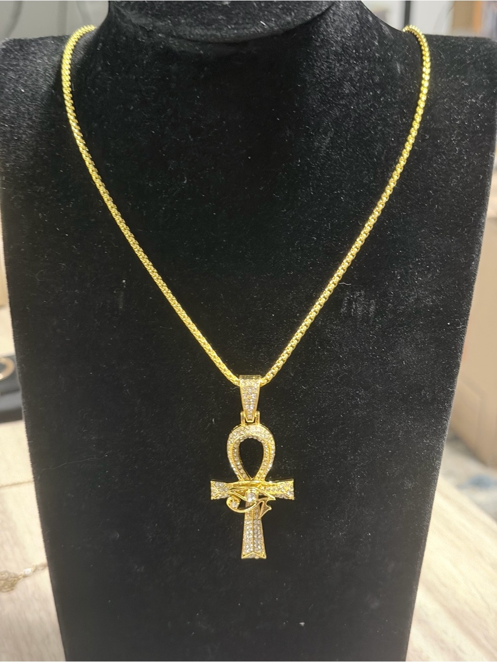 Gold Ankh Pendant Necklace with Pavé Crystals - Women Jewelry - Picture 2 of 3